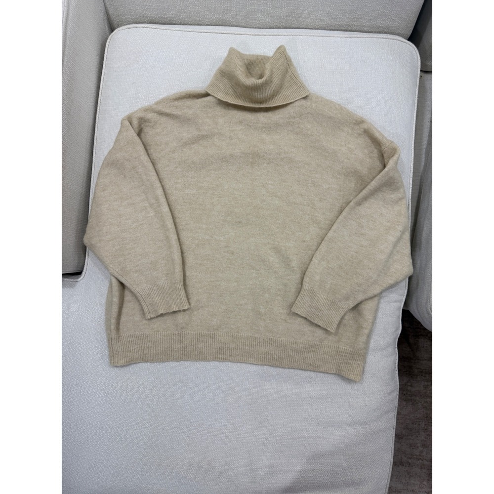 Zara Turtleneck Sweater Womens Medium Tan Alpaca Wool Blend Oversized Excellent